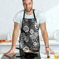 Black Aloha Hawaiian Apron Monstera Hibiscus Tropical Pattern
