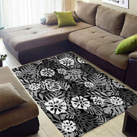 Black Aloha Hawaiian Area Rug Monstera Hibiscus Tropical Pattern