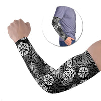 Black Aloha Hawaiian Arm Sleeves Monstera Hibiscus Tropical Pattern