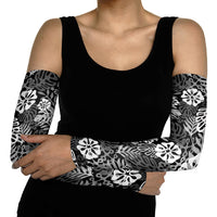 Black Aloha Hawaiian Arm Sleeves Monstera Hibiscus Tropical Pattern