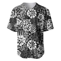 Black Aloha Hawaiian Baseball Jersey Monstera Hibiscus Tropical Pattern