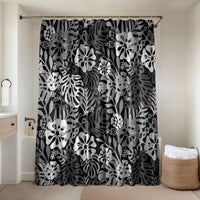 Black Aloha Hawaiian Bathroom Set Monstera Hibiscus Tropical Pattern