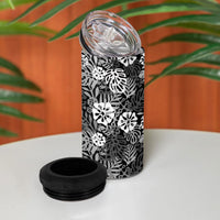 Black Aloha Hawaiian 4 in 1 Can Cooler Tumbler Monstera Hibiscus Tropical Pattern