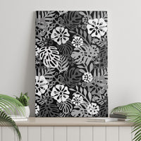 Black Aloha Hawaiian Canvas Wall Art Monstera Hibiscus Tropical Pattern