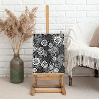 Black Aloha Hawaiian Canvas Wall Art Monstera Hibiscus Tropical Pattern