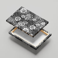 Black Aloha Hawaiian Canvas Wall Art Monstera Hibiscus Tropical Pattern