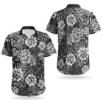 Black Aloha Hawaiian Couples Matching Short Sleeve Bodycon Dress and Hawaiian Shirt Monstera Hibiscus Tropical Pattern