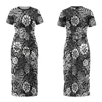 Black Aloha Hawaiian Couples Matching Short Sleeve Bodycon Dress and Hawaiian Shirt Monstera Hibiscus Tropical Pattern