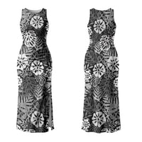 Black Aloha Hawaiian Couples Matching Tank Maxi Dress and Long Sleeve Button Shirt Monstera Hibiscus Tropical Pattern
