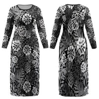 Black Aloha Hawaiian Family Matching Long Sleeve Bodycon Dress and Hawaiian Shirt Monstera Hibiscus Tropical Pattern