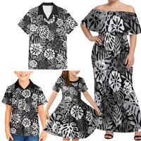 Black Aloha Hawaiian Family Matching Off Shoulder Maxi Dress and Hawaiian Shirt Monstera Hibiscus Tropical Pattern