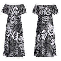 Black Aloha Hawaiian Family Matching Off Shoulder Maxi Dress and Hawaiian Shirt Monstera Hibiscus Tropical Pattern