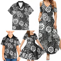 Black Aloha Hawaiian Family Matching Summer Maxi Dress and Hawaiian Shirt Monstera Hibiscus Tropical Pattern