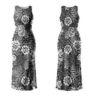 Black Aloha Hawaiian Family Matching Tank Maxi Dress and Hawaiian Shirt Monstera Hibiscus Tropical Pattern