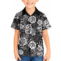 Black Aloha Hawaiian Kid Hawaiian Shirt Monstera Hibiscus Tropical Pattern