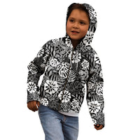 Black Aloha Hawaiian Kid Hoodie Monstera Hibiscus Tropical Pattern