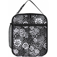 Black Aloha Hawaiian Lunch Bag Monstera Hibiscus Tropical Pattern