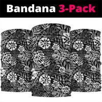 Black Aloha Hawaiian Neck Gaiter Monstera Hibiscus Tropical Pattern