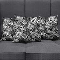 Black Aloha Hawaiian Pillow Cover Monstera Hibiscus Tropical Pattern