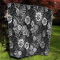 Black Aloha Hawaiian Quilt Monstera Hibiscus Tropical Pattern