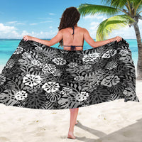 Black Aloha Hawaiian Sarong Monstera Hibiscus Tropical Pattern