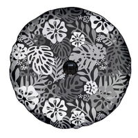 Black Aloha Hawaiian Spare Tire Cover Monstera Hibiscus Tropical Pattern