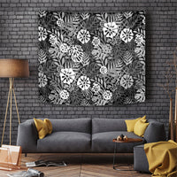 Black Aloha Hawaiian Tapestry Monstera Hibiscus Tropical Pattern