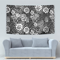 Black Aloha Hawaiian Tapestry Monstera Hibiscus Tropical Pattern