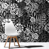 Black Aloha Hawaiian Window Curtain Monstera Hibiscus Tropical Pattern