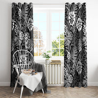 Black Aloha Hawaiian Window Curtain Monstera Hibiscus Tropical Pattern