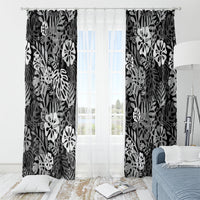 Black Aloha Hawaiian Window Curtain Monstera Hibiscus Tropical Pattern