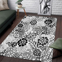 White Aloha Hawaiian Area Rug Monstera Hibiscus Tropical Pattern
