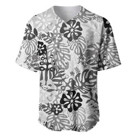 White Aloha Hawaiian Baseball Jersey Monstera Hibiscus Tropical Pattern