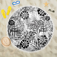 White Aloha Hawaiian Beach Blanket Monstera Hibiscus Tropical Pattern