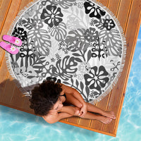 White Aloha Hawaiian Beach Blanket Monstera Hibiscus Tropical Pattern