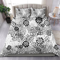 White Aloha Hawaiian Bedding Set Monstera Hibiscus Tropical Pattern