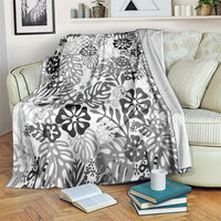 White Aloha Hawaiian Blanket Monstera Hibiscus Tropical Pattern
