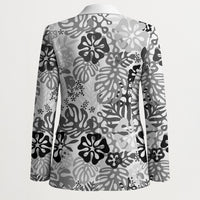 White Aloha Hawaiian Blazer Monstera Hibiscus Tropical Pattern