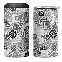 White Aloha Hawaiian 4 in 1 Can Cooler Tumbler Monstera Hibiscus Tropical Pattern