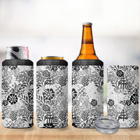 White Aloha Hawaiian 4 in 1 Can Cooler Tumbler Monstera Hibiscus Tropical Pattern