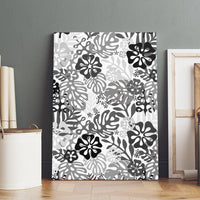 White Aloha Hawaiian Canvas Wall Art Monstera Hibiscus Tropical Pattern