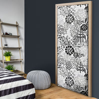 White Aloha Hawaiian Door Cover Monstera Hibiscus Tropical Pattern