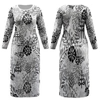 White Aloha Hawaiian Family Matching Long Sleeve Bodycon Dress and Hawaiian Shirt Monstera Hibiscus Tropical Pattern