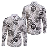 White Aloha Hawaiian Family Matching Long Sleeve Bodycon Dress and Hawaiian Shirt Monstera Hibiscus Tropical Pattern