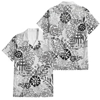 White Aloha Hawaiian Family Matching Off The Shoulder Long Sleeve Dress and Hawaiian Shirt Monstera Hibiscus Tropical Pattern