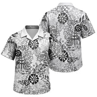 White Aloha Hawaiian Family Matching Off The Shoulder Long Sleeve Dress and Hawaiian Shirt Monstera Hibiscus Tropical Pattern