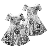 White Aloha Hawaiian Family Matching Summer Maxi Dress and Hawaiian Shirt Monstera Hibiscus Tropical Pattern
