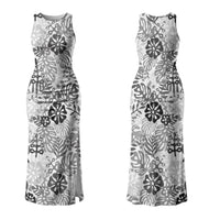 White Aloha Hawaiian Family Matching Tank Maxi Dress and Hawaiian Shirt Monstera Hibiscus Tropical Pattern