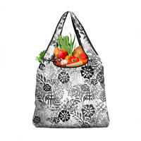 White Aloha Hawaiian Grocery Bag Monstera Hibiscus Tropical Pattern