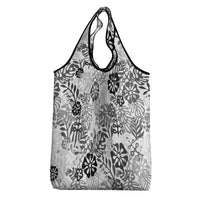 White Aloha Hawaiian Grocery Bag Monstera Hibiscus Tropical Pattern